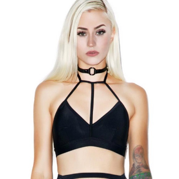 DOLLS KILL Choker Cage Swim Black Bikini Top XL - Picture 5 of 8